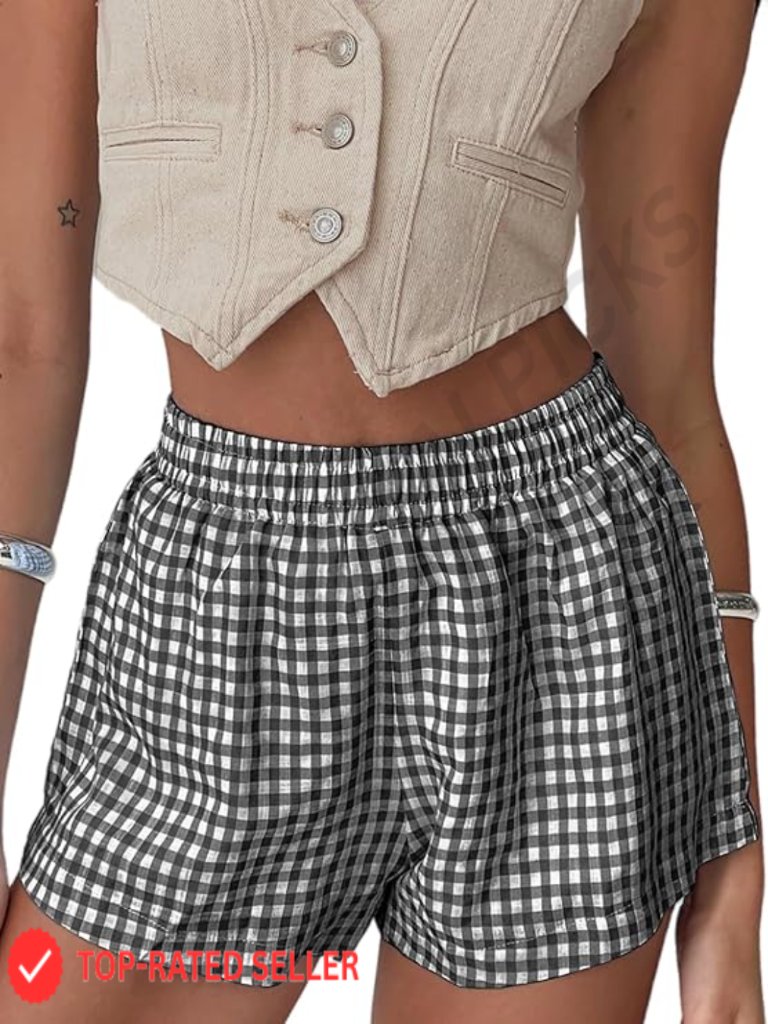 Plaid Boxer Shorts Gingham Pajama Bottoms Summer Casual Lounge Wear With Pockets